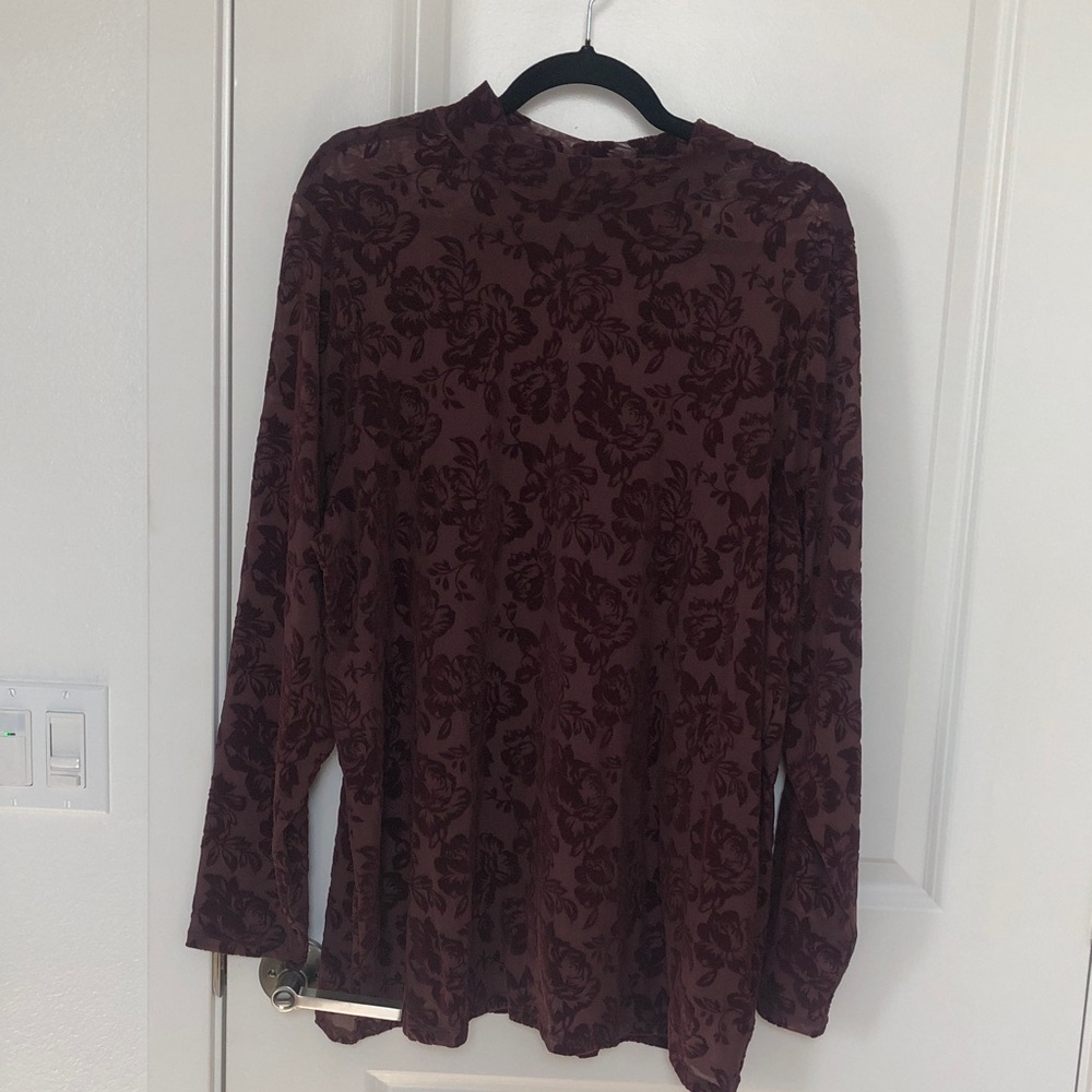 torrid Burgundy Floral Burnout Long Sleeve Top